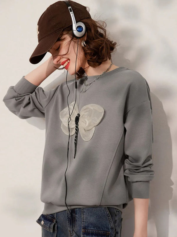 Sweater Women 3-D Dragonfly Detail Dropped-Shoulder Relaxed Fit