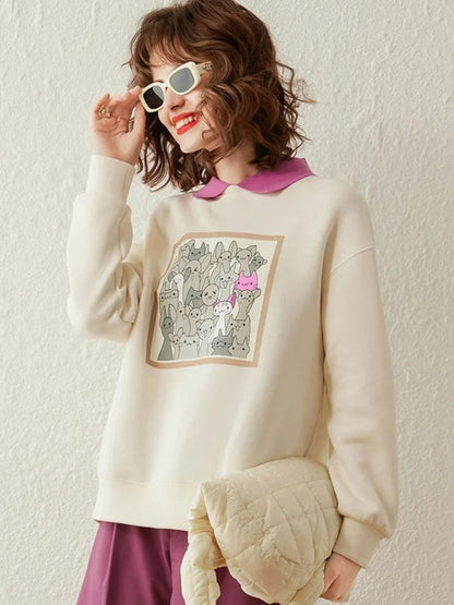 Sweater Women Contrasting Collar Dropped-Sleeves Relaxed Fit