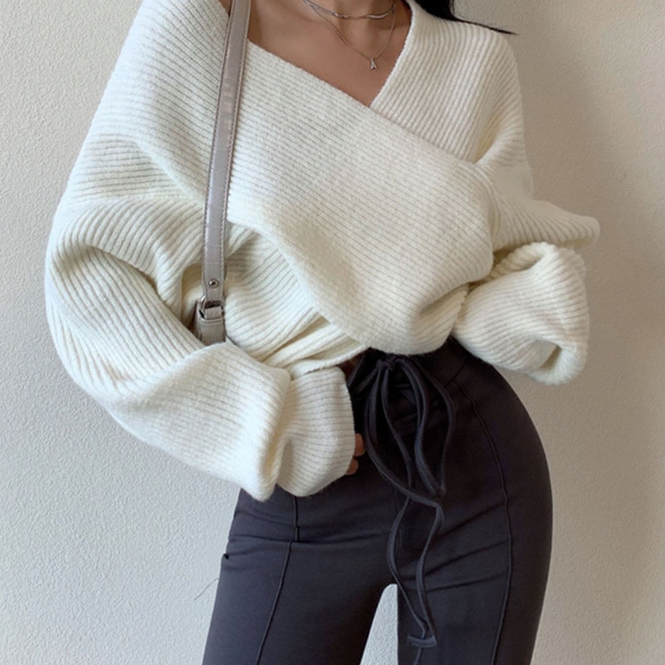 Sweater Women Oversized Off-Shoulder Wrap Design