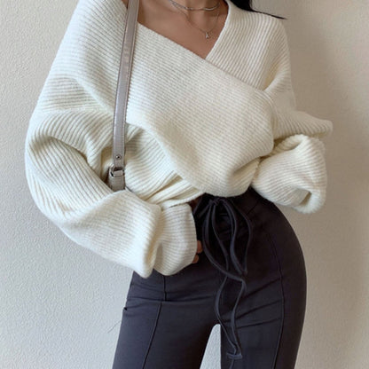Sweater Women Oversized Off-Shoulder Wrap Design