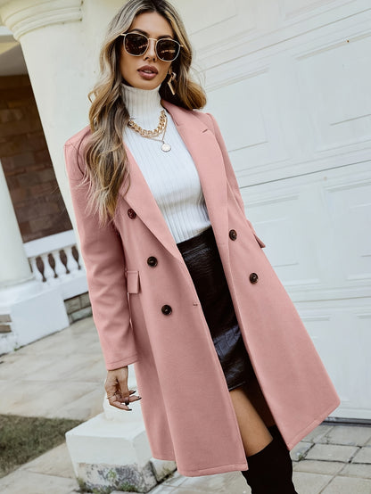 Coat Women Long Lapel Double-Breasted Outerwear