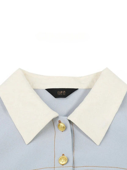 Dress Women A-Line Turn-Down Collar Front Button Short Sleeve