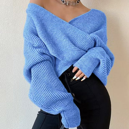 Sweater Women Oversized Off-Shoulder Wrap Design