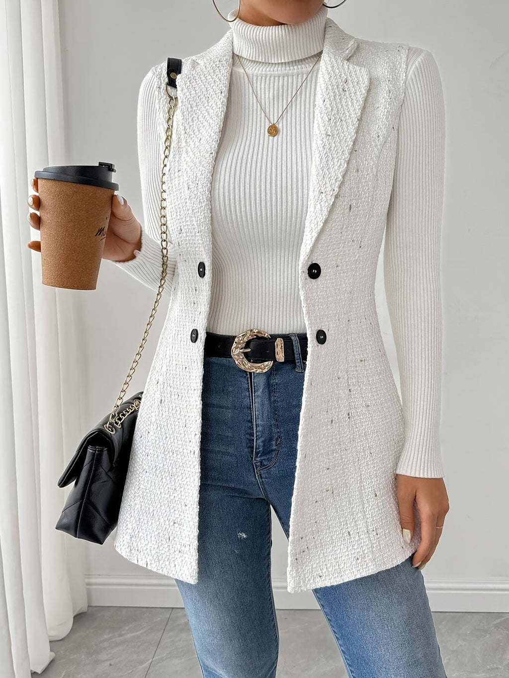 Blazer Women’s Tailored Button-Front Mid-Thigh Blazer