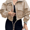Jacket Women Cropped Utility Bomber Jacket with Pockets