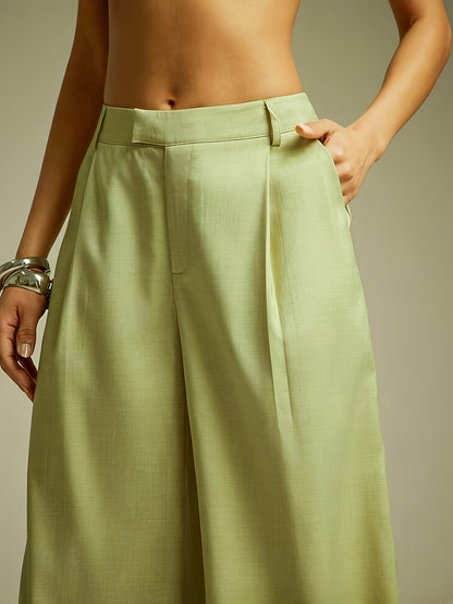 Pants Women Wide-Leg High-Rise Pleated Fit