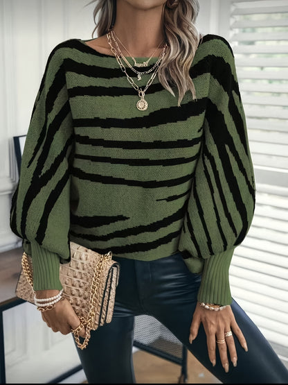Sweater Women Batwing Sleeves Oversized Zebra Design