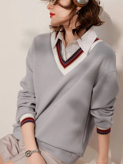 Sweater Women Layered-Look Folded Collar Relaxed Fit