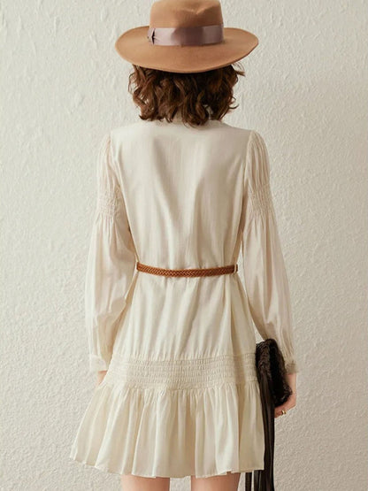 Dress Women V-Neck Smocked Waist A-Line Mini