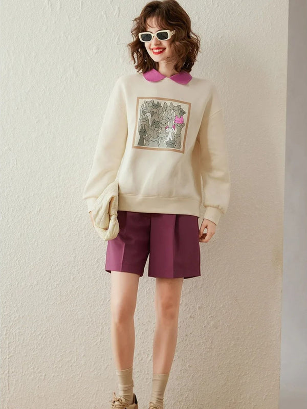 Sweater Women Contrasting Collar Dropped-Sleeves Relaxed Fit