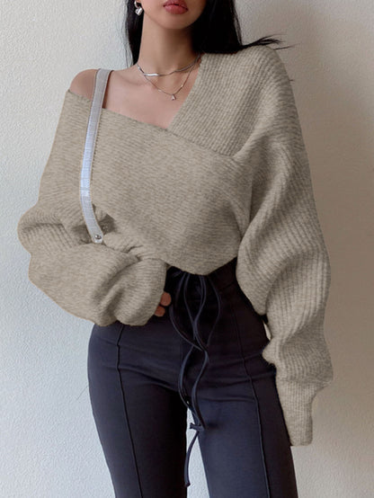 Sweater Women Oversized Off-Shoulder Wrap Design