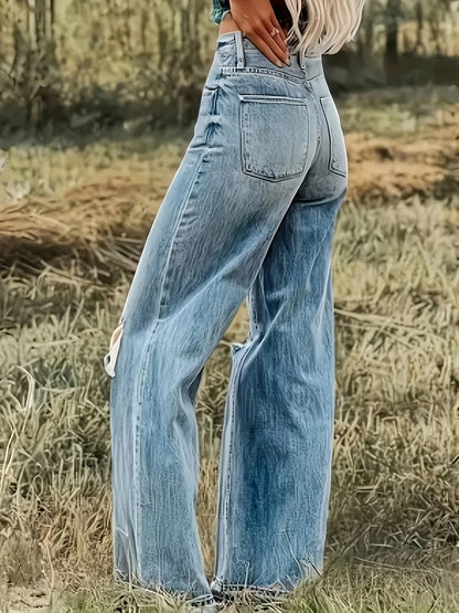 Jeans Women Wide-Leg High-Rise Distressed Style