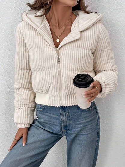 Jacket Women Padded Cropped Hooded Jacket with Zip Closure