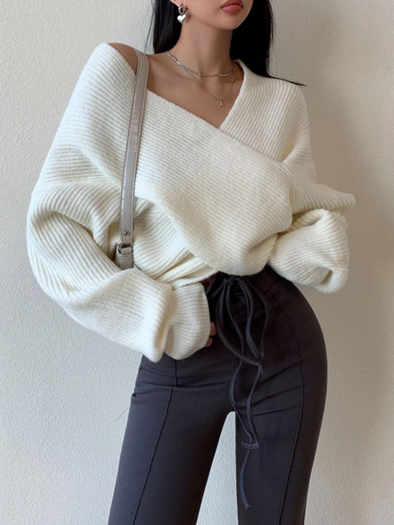Sweater Women Oversized Off-Shoulder Wrap Design