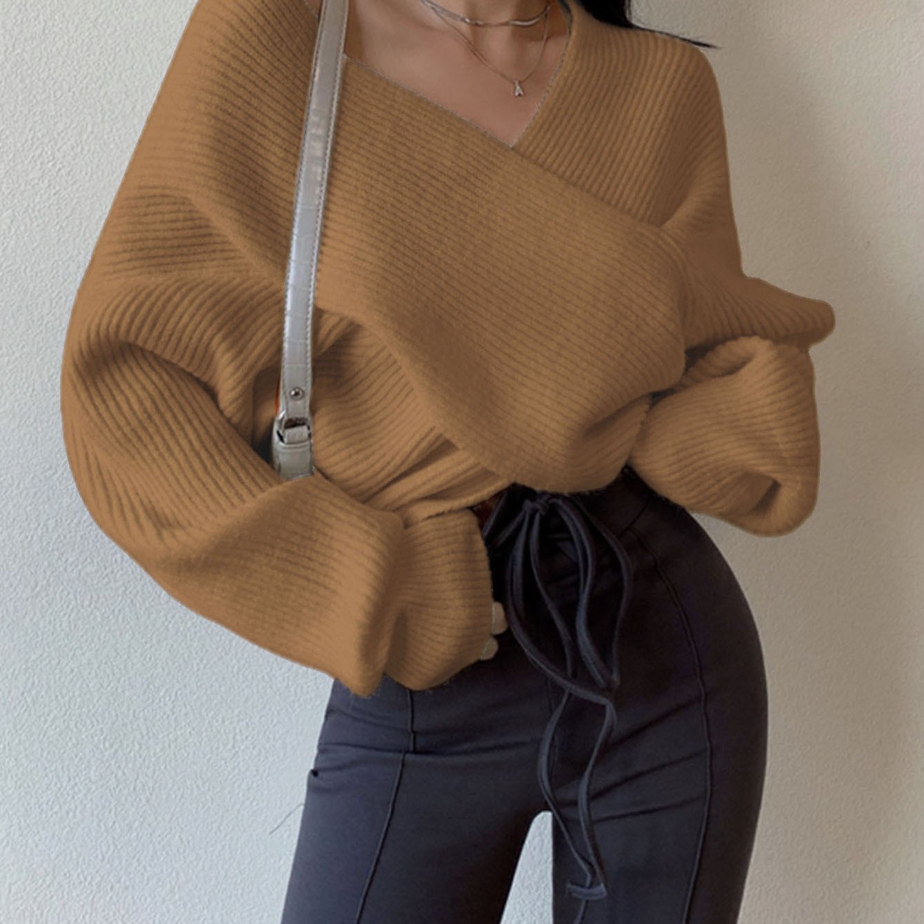Sweater Women Oversized Off-Shoulder Wrap Design