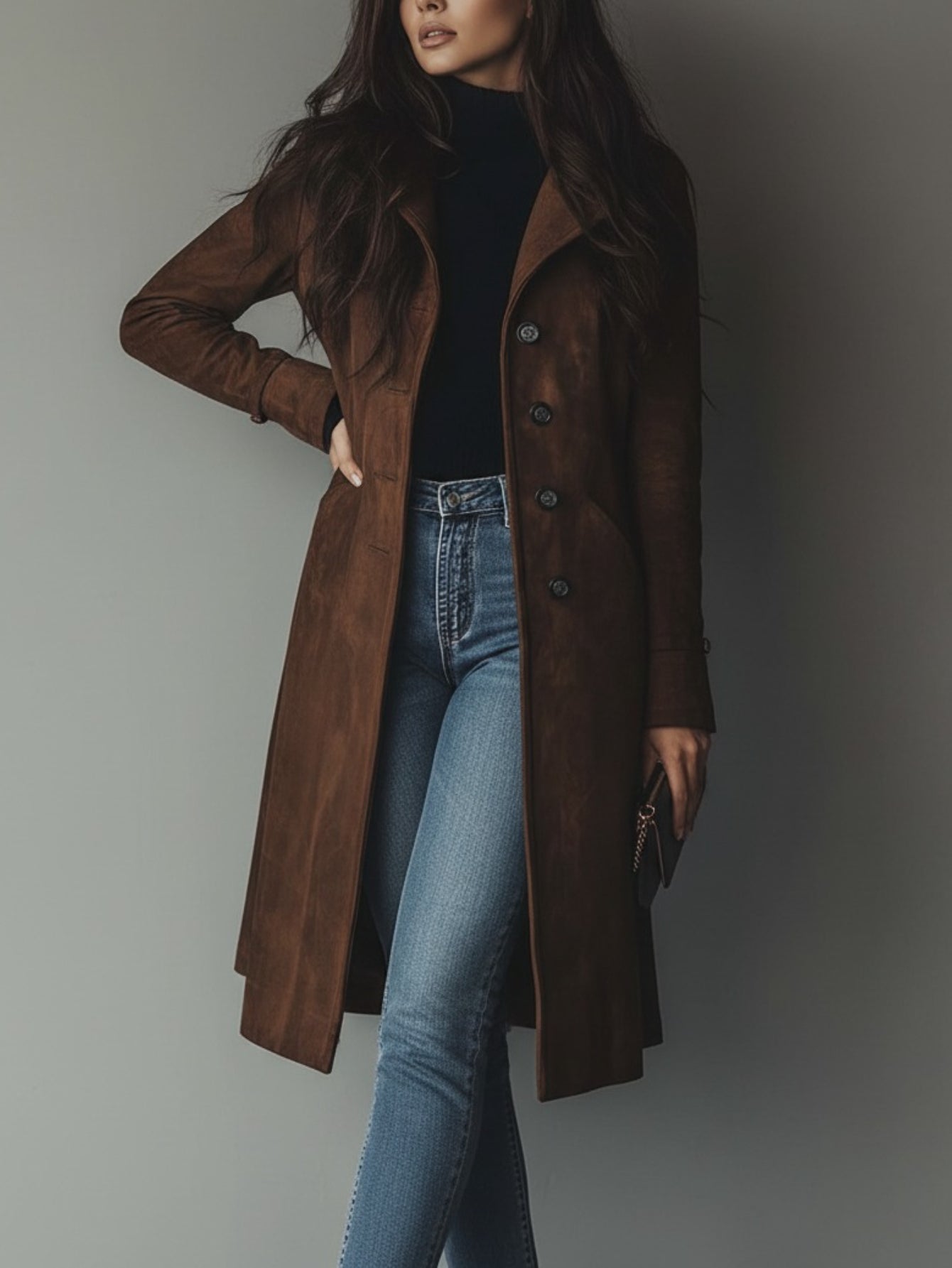 Coat Women Tailored Mid-Length Outerwear Trench Coat