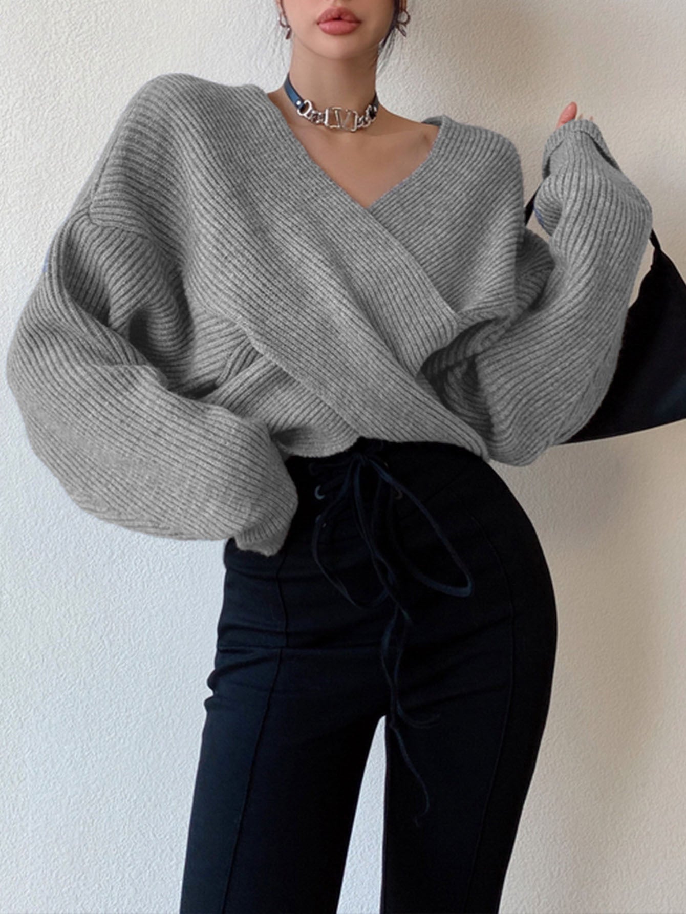 Sweater Women Oversized Off-Shoulder Wrap Design