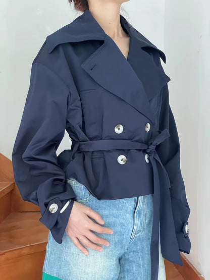 Trench Coat Women Cropped Double-Breasted Outerwear