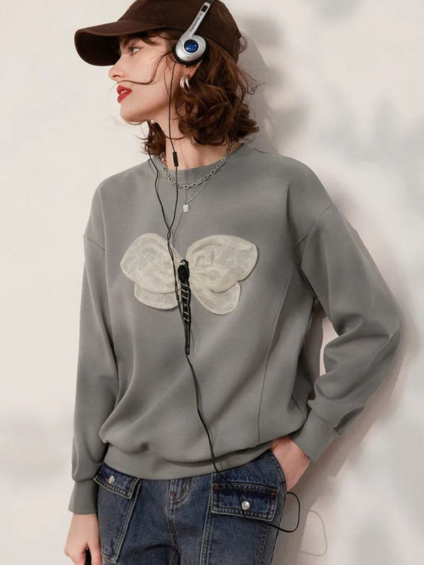 Sweater Women 3-D Dragonfly Detail Dropped-Shoulder Relaxed Fit