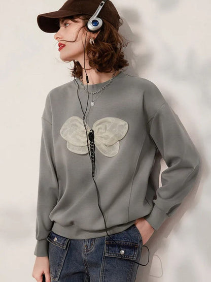 Sweater Women 3-D Dragonfly Detail Dropped-Shoulder Relaxed Fit