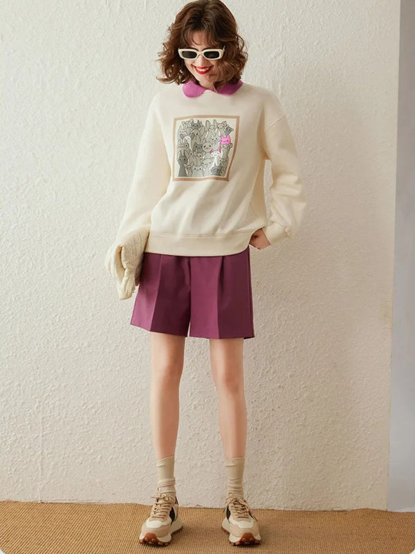 Sweater Women Contrasting Collar Dropped-Sleeves Relaxed Fit