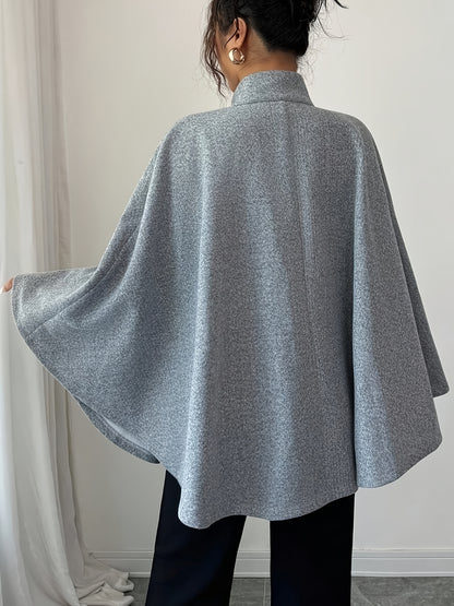 Women’s cape coat with waist tie and stand-up collar