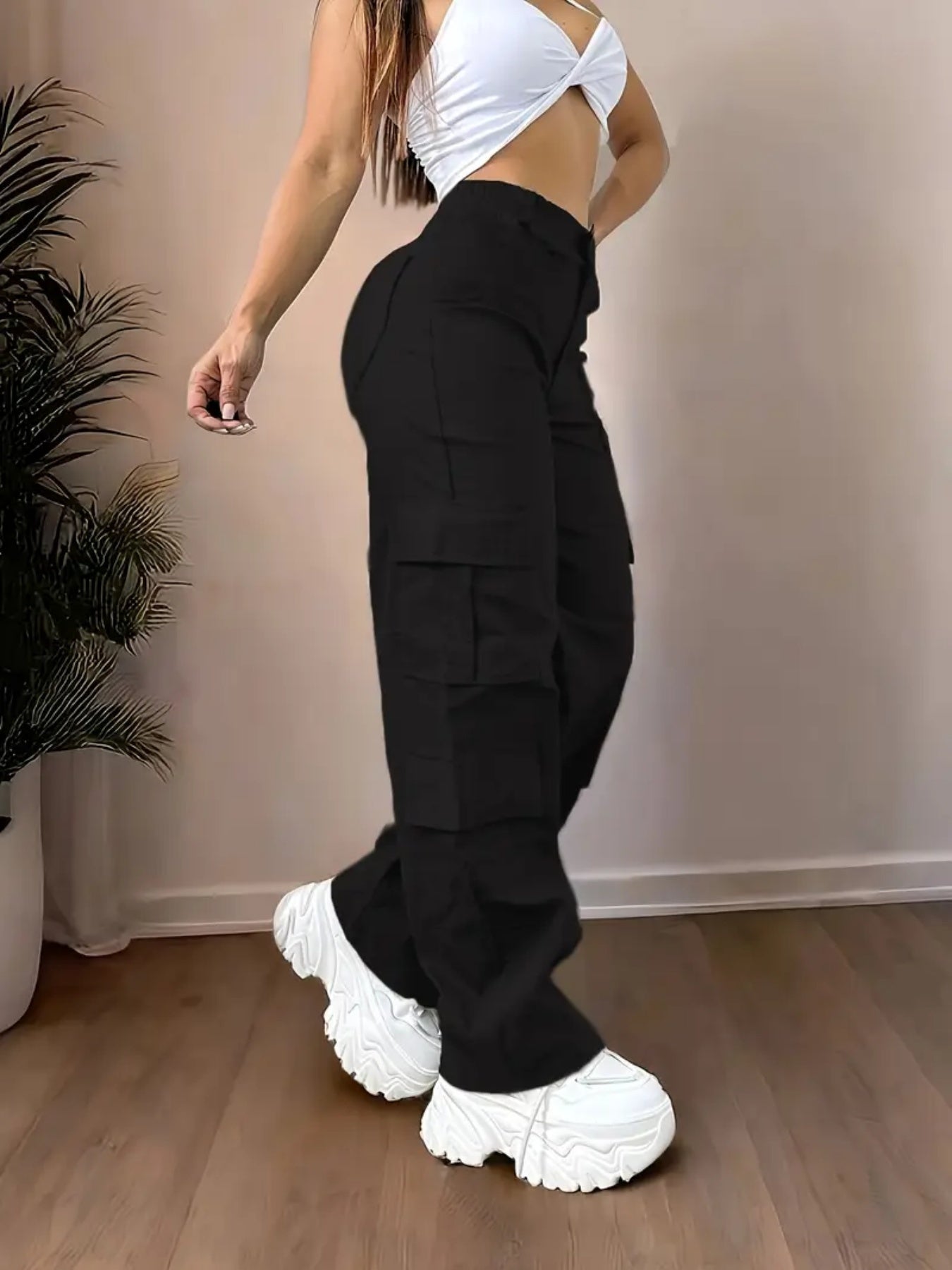 Cargo Pants Women High-Rise Straight-Leg with Pockets