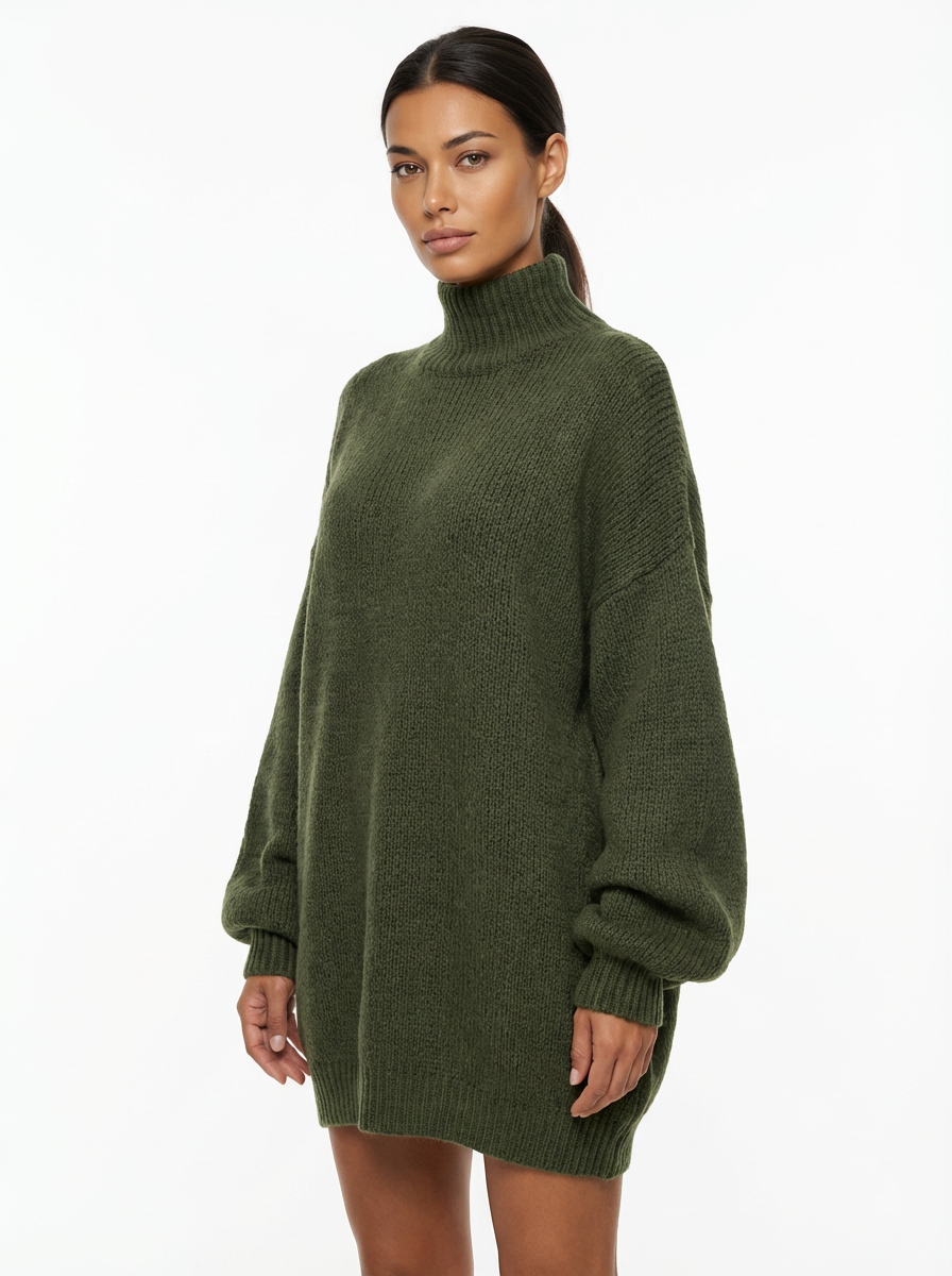 Mini Dress Women Loose Fit Long Sleeve Crew Neck Vintage Style