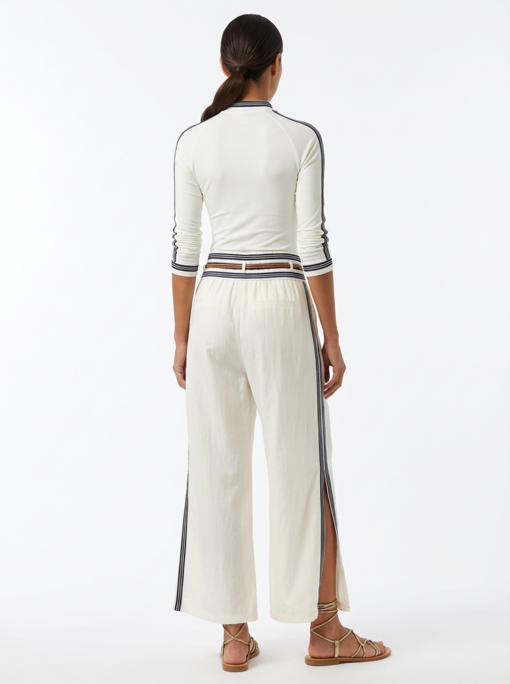 Two-Piece Set Women Long Sleeve Half-High Neck Top & Wide-Leg Pants