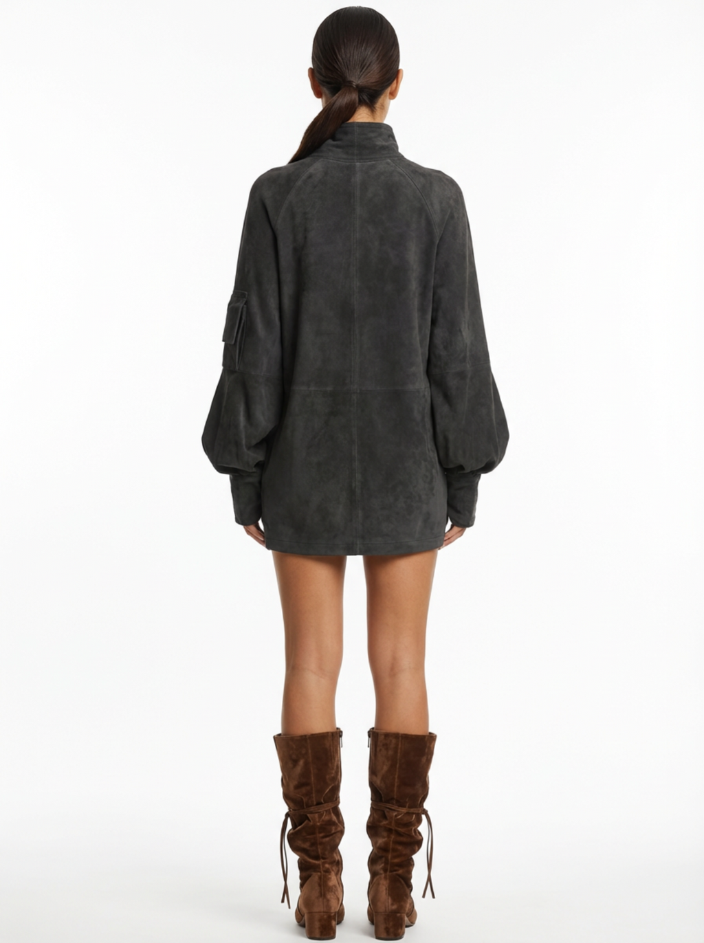 Mini Dress Women Loose Fit Turtleneck Long Sleeves Retro Style