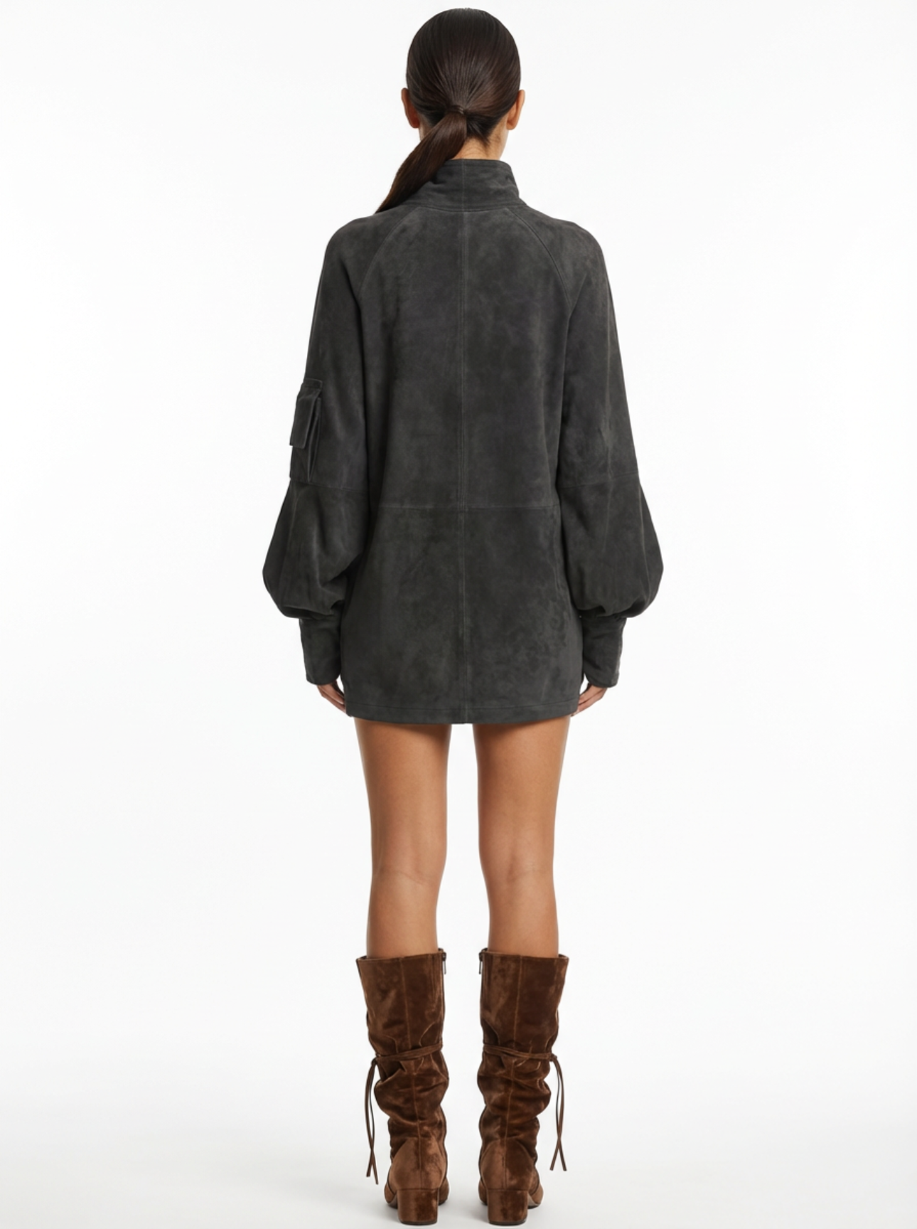 Mini Dress Women Loose Fit Turtleneck Long Sleeves Retro Style