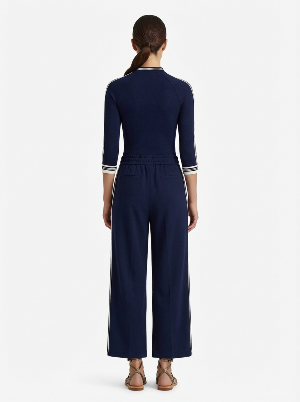 Two-Piece Set Women Long Sleeve Half-High Neck Top & Wide-Leg Pants