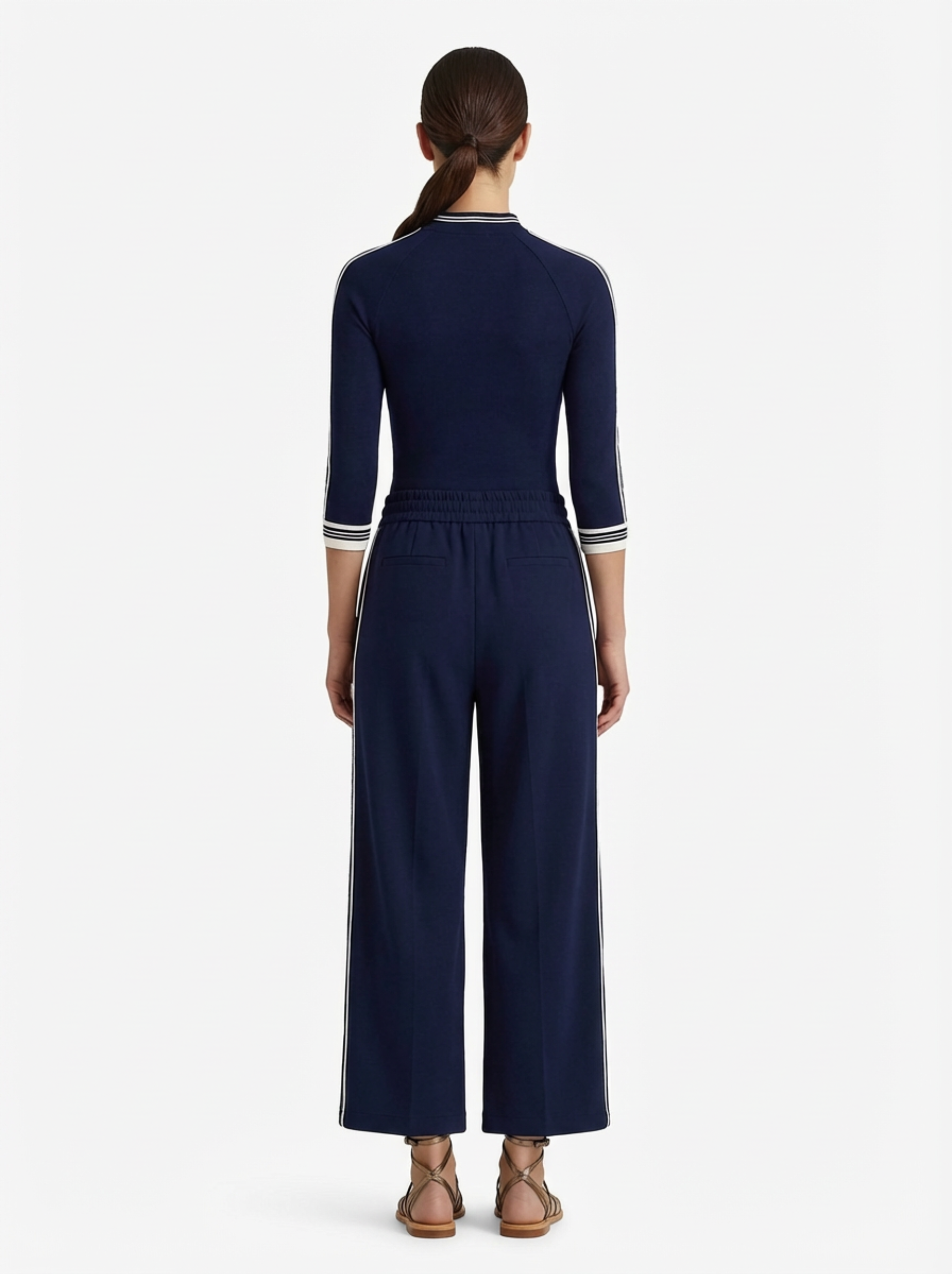 Two-Piece Set Women Long Sleeve Half-High Neck Top & Wide-Leg Pants