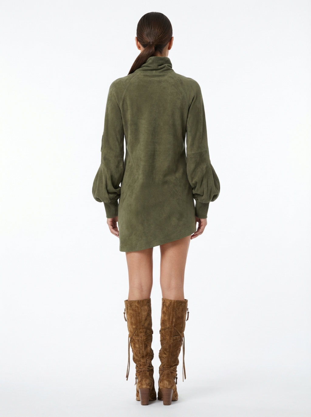 Mini Dress Women Loose Fit Turtleneck Long Sleeves Retro Style
