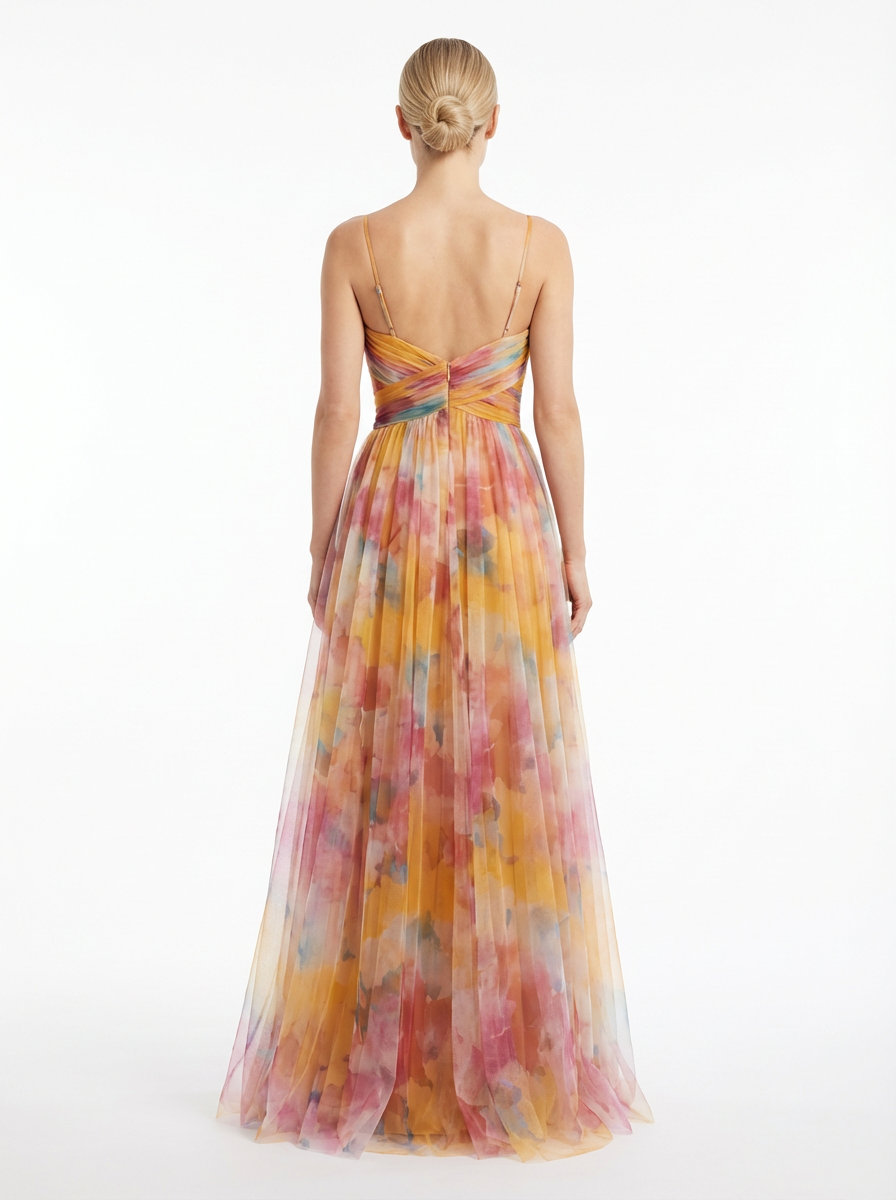 Maxi Dress Women Floral Pattern Tie-Front Waist Flowing Skirt