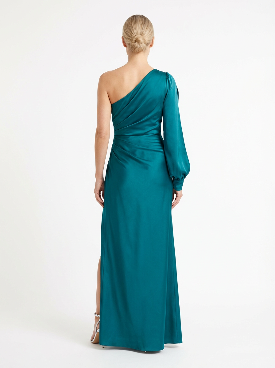 One-Shoulder Dress Women Draped Accent Front Split Classy Nights