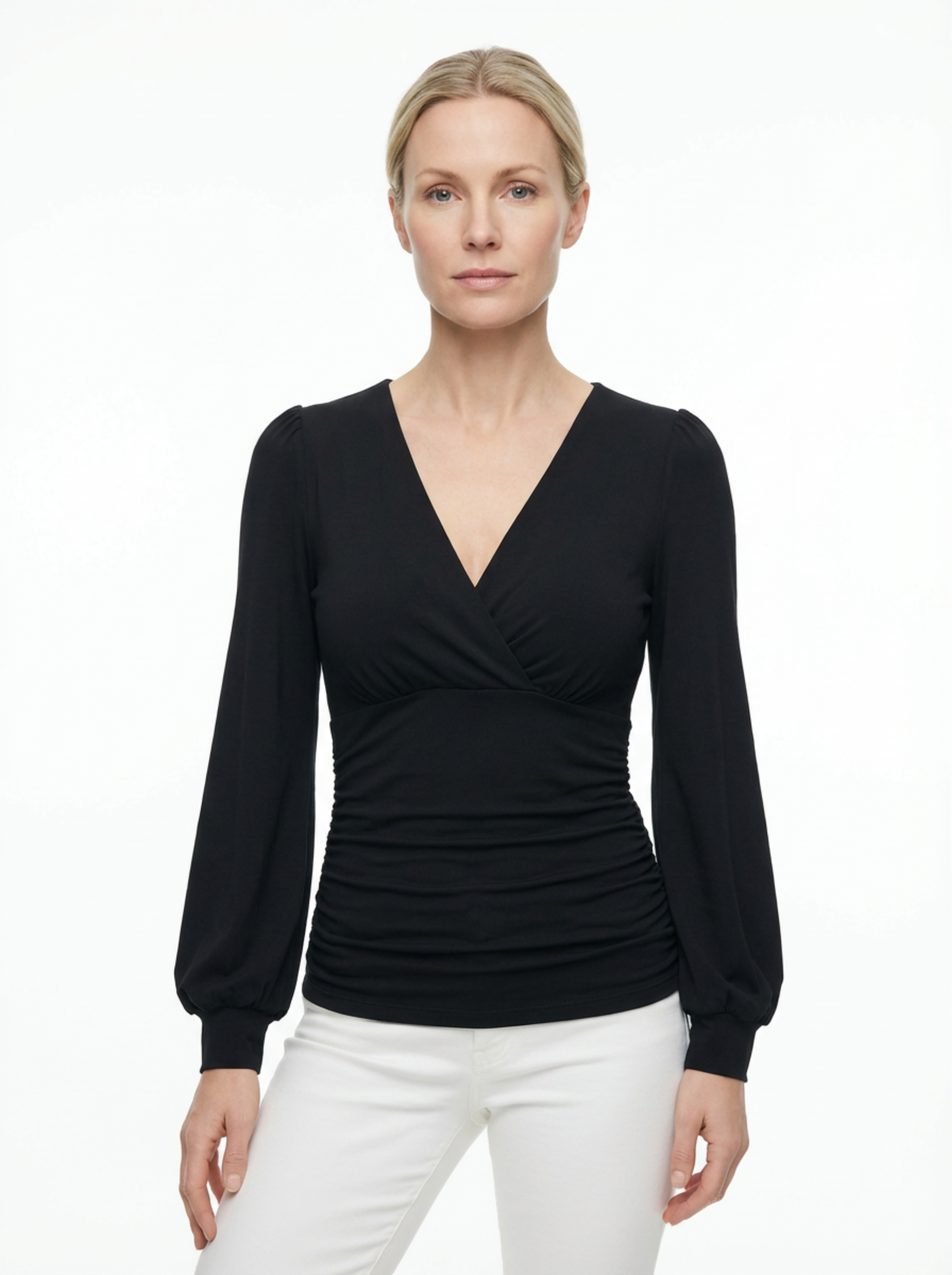 V‑Neck Top for Women with Classic Cut & Long Sleeves
