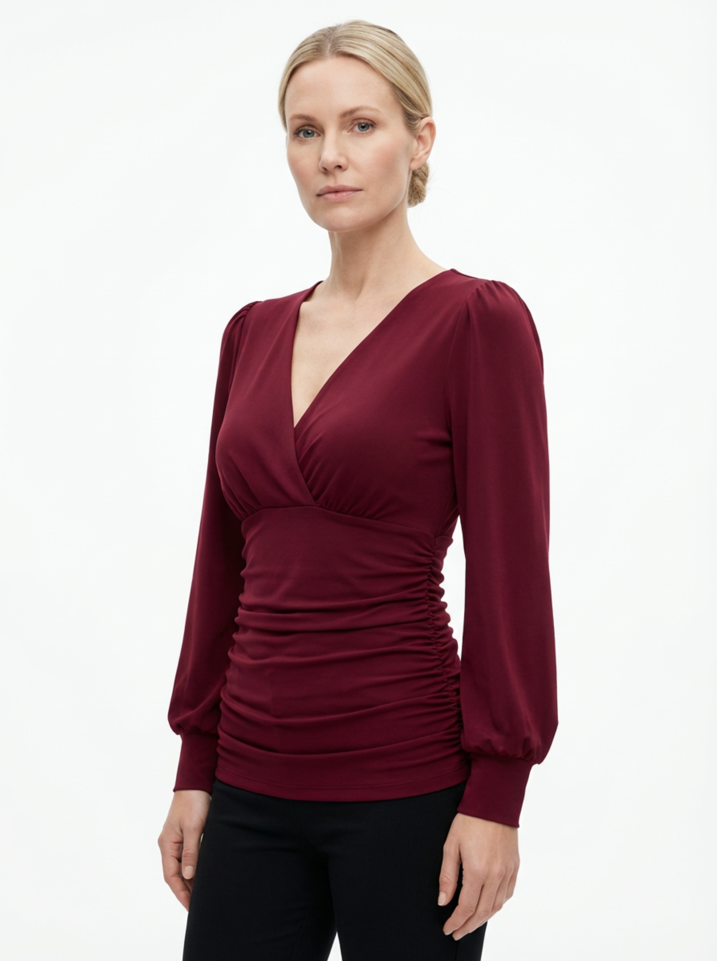 V‑Neck Top for Women with Classic Cut & Long Sleeves