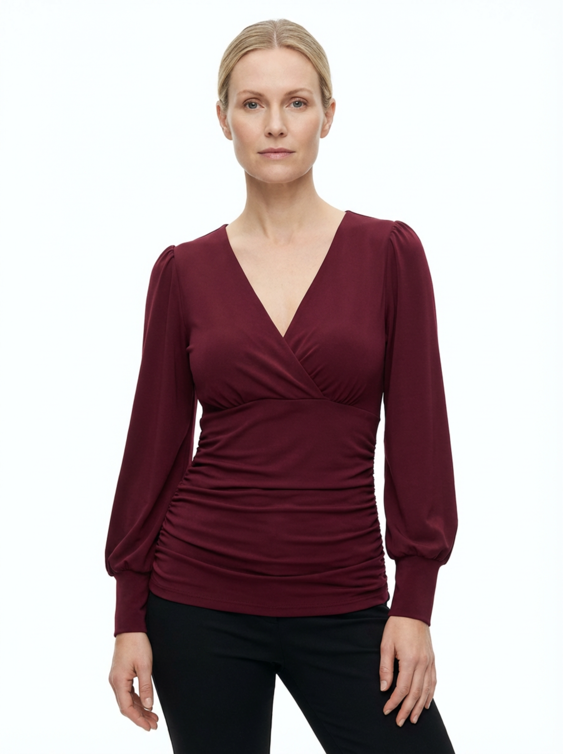V‑Neck Top for Women with Classic Cut & Long Sleeves