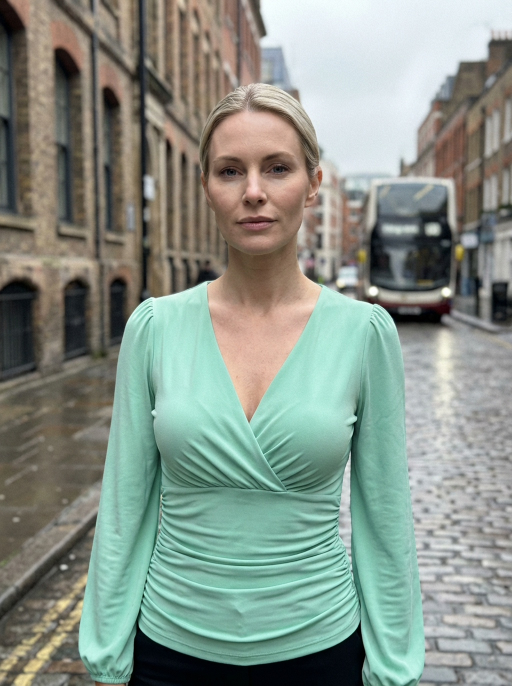 V‑Neck Top for Women with Classic Cut & Long Sleeves