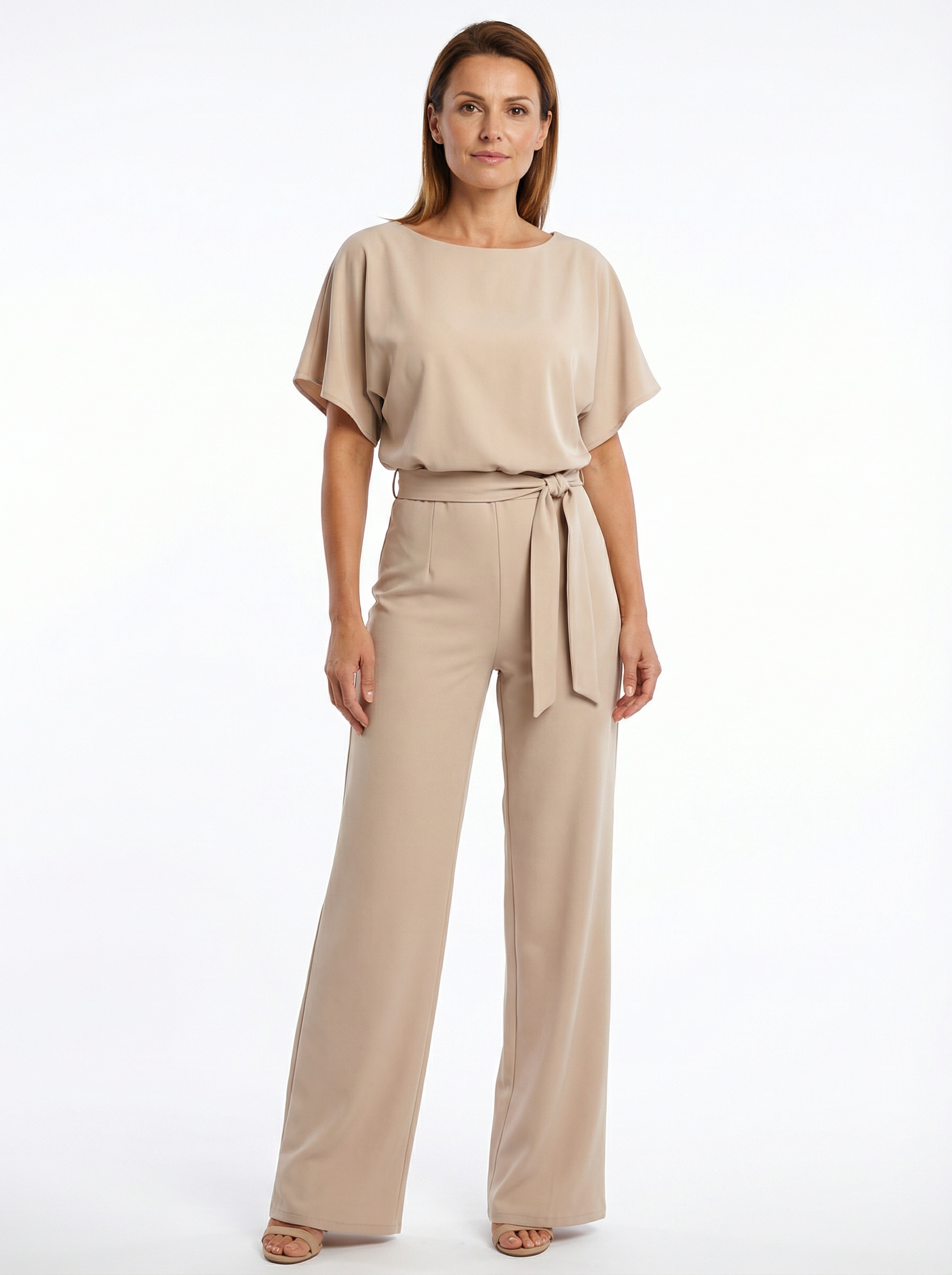 Women’s Wide Leg Jumpsuit with Lace-Up Waist Detail