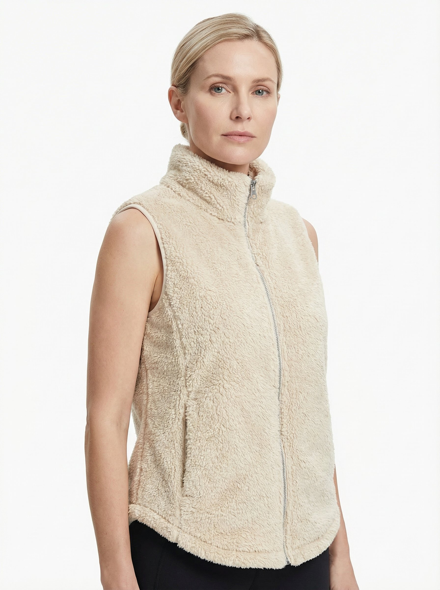 Vest Women Sleeveless Fleece Pocket Detail