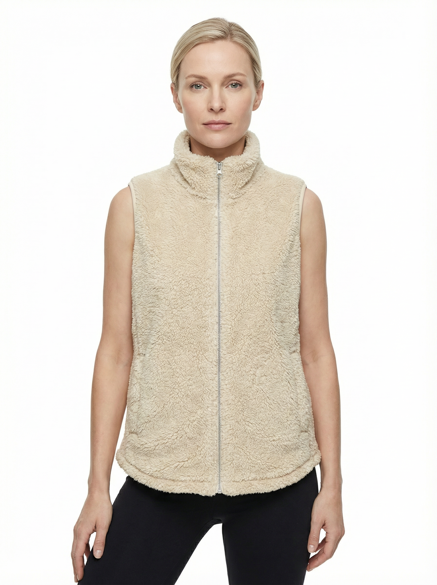 Vest Women Sleeveless Fleece Pocket Detail