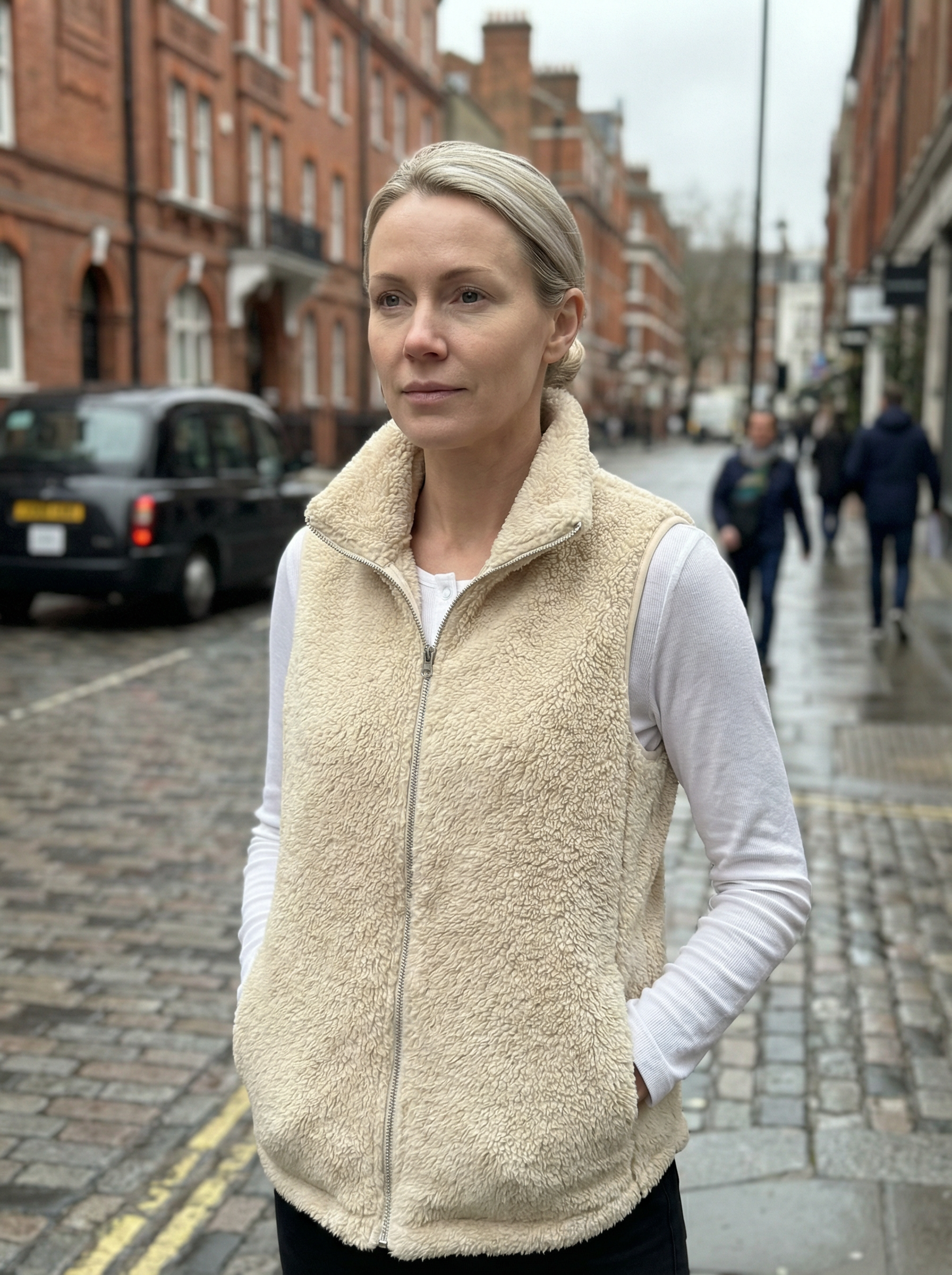 Vest Women Sleeveless Fleece Pocket Detail