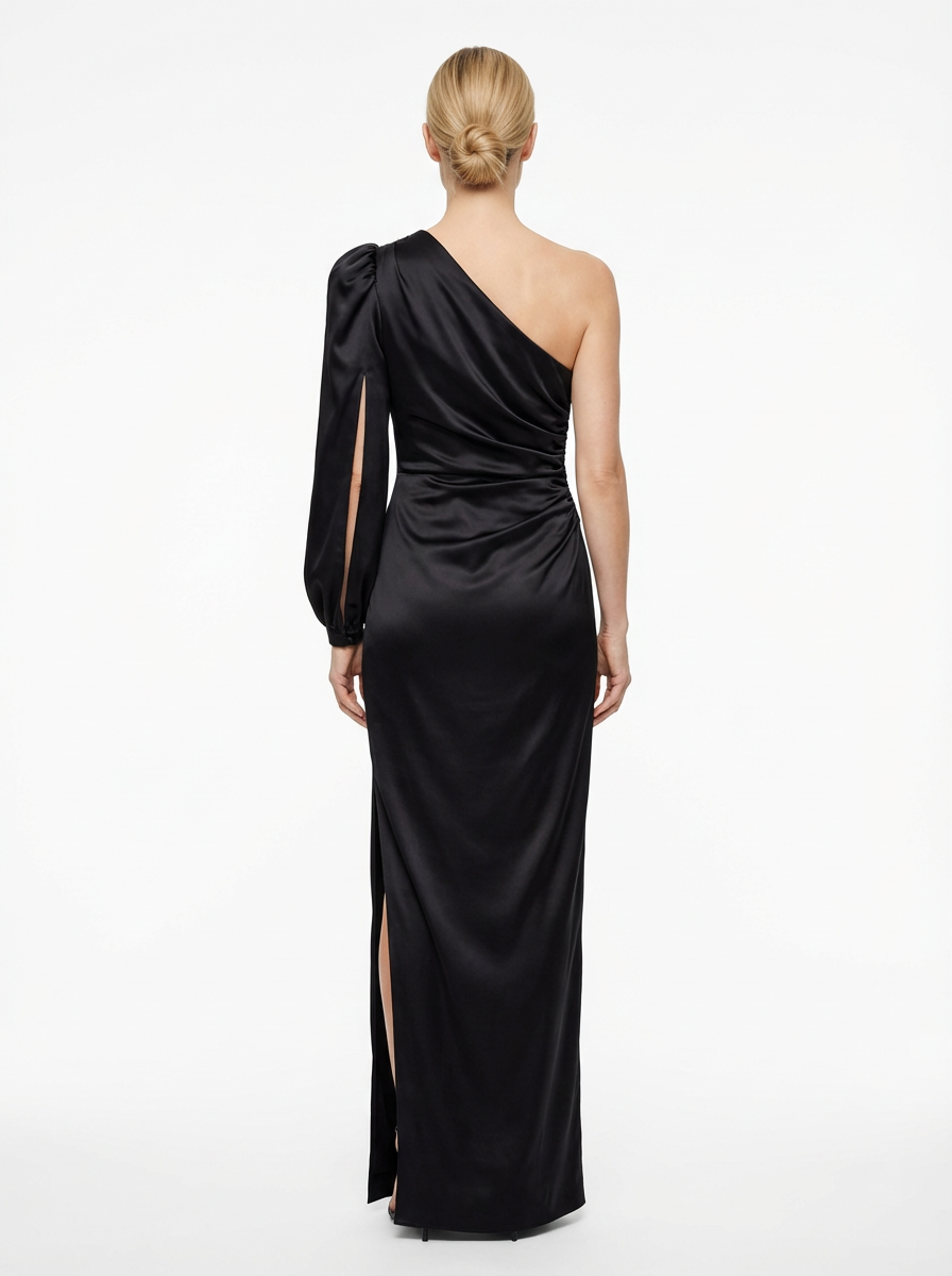 One-Shoulder Dress Women Draped Accent Front Split Classy Nights