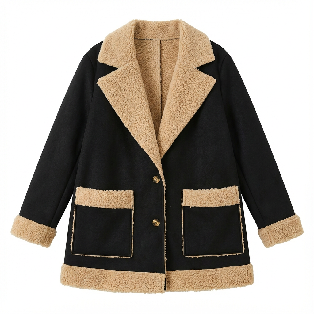 Coat Women’s Tailored Sherpa Collar with Contrast Trims