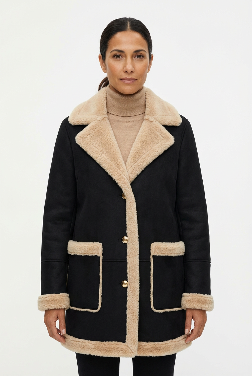 Coat Women’s Tailored Sherpa Collar with Contrast Trims