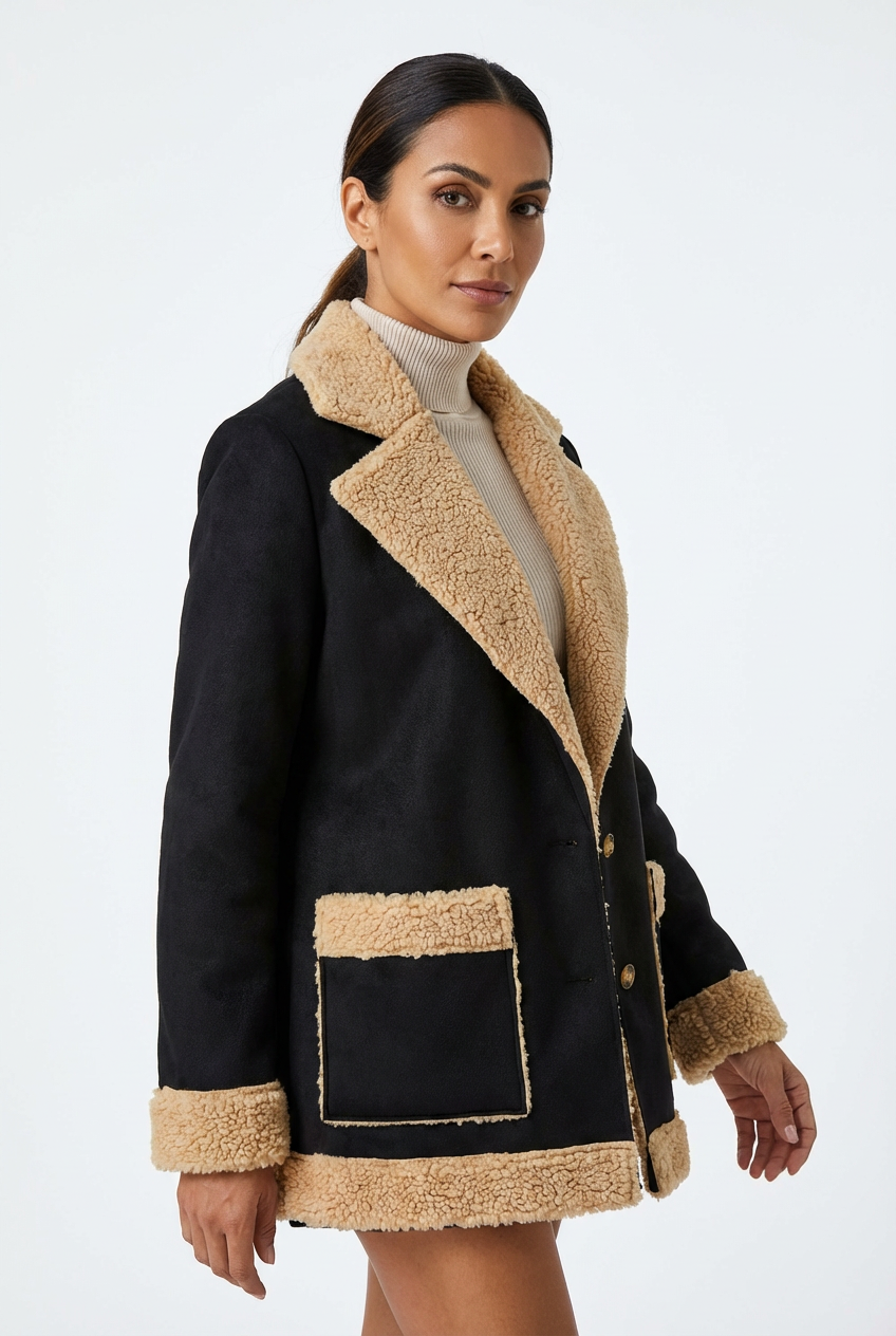 Coat Women’s Tailored Sherpa Collar with Contrast Trims