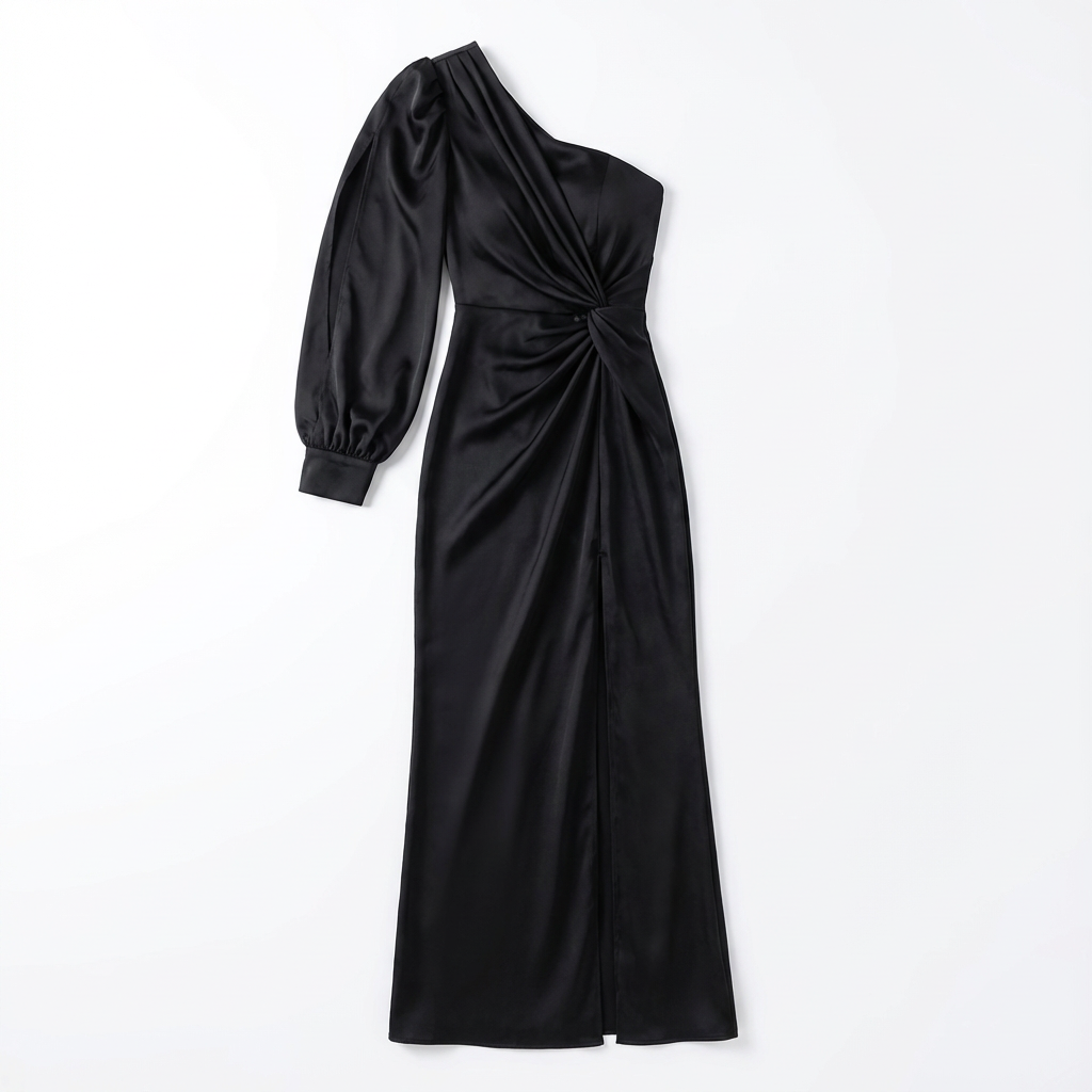 One-Shoulder Dress Women Draped Accent Front Split Classy Nights