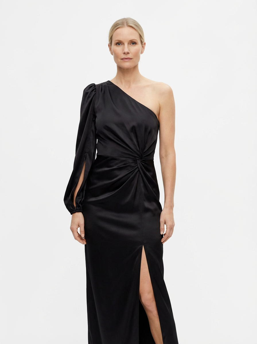 One-Shoulder Dress Women Draped Accent Front Split Classy Nights